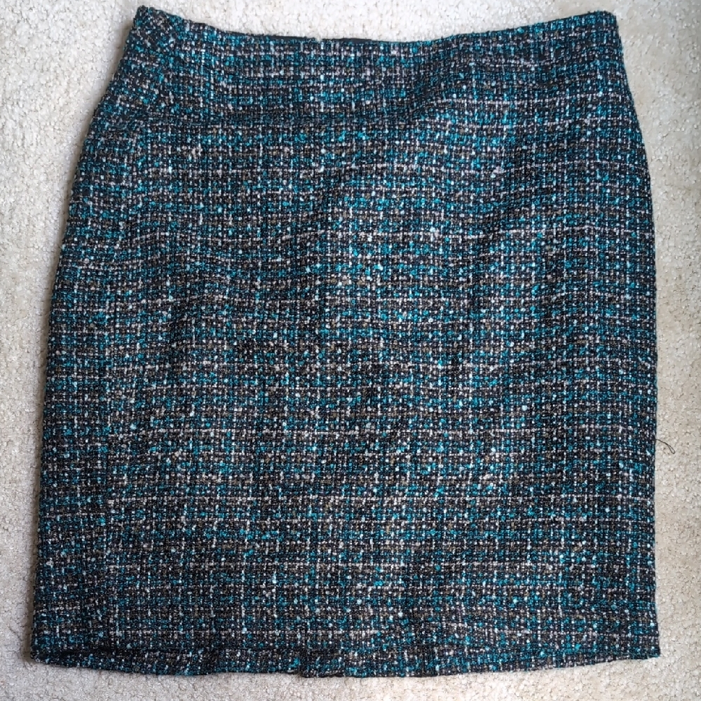 LOFT Tweed Pencil Skirt - Black and Teal